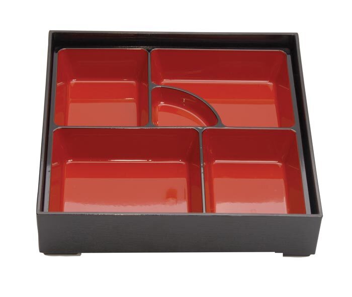 Boîte à bento noire / rouge - 24 x 24 cm