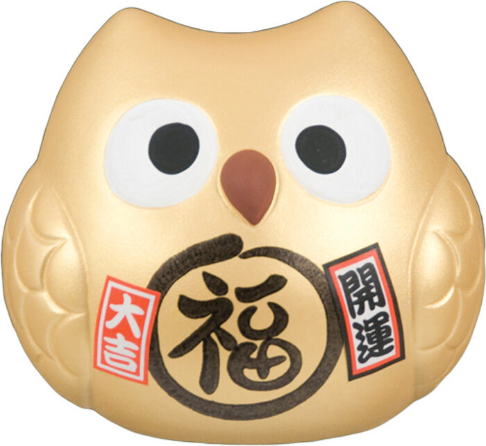 Hibou chanceux doré - 10 cm
