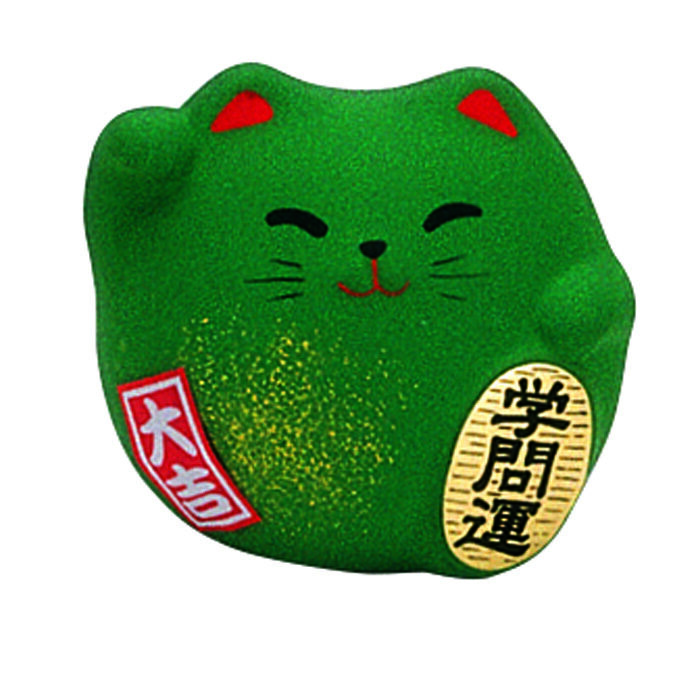 Figure de chat porte-bonheur vert - 5,5 cm