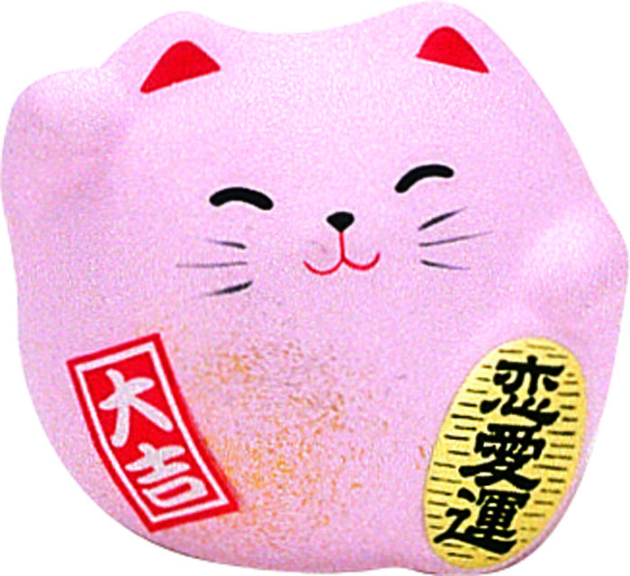 Figure de chat porte bonheur rose - 5,5 cm