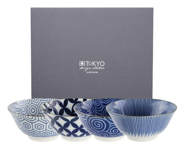 Bleu / Blanc Bol Set - Bols Mixtes - Ensemble de 4 - 14.8 x 6.8 cm 500 ml
