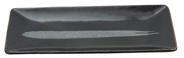 Assiette Rectangulaire Noir / Argent - Pinceau Argent - 29 x 13 cm