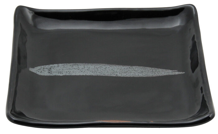 Assiette Carrée Noir / Argent - Pinceau Argent - 18 x 18 cm