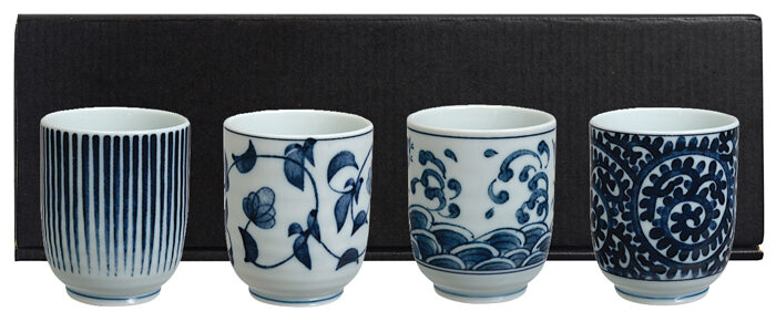 Tasse à thé bleu / blanc - set de 4
