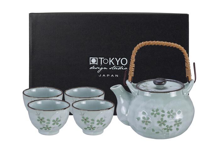 Minzgrünes Teeset avec Teekanne et 4 Tassen - Cosmos Vert - 16 x 14 x 11cm 700ml