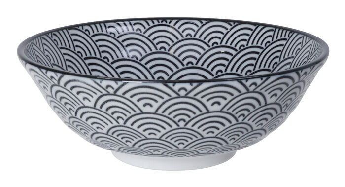 Bol Noir / Blanc avec Vagues - Nippon Noir - 21 x 7.8 cm 1000 ml