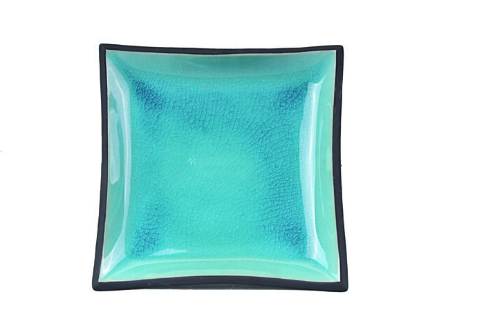 Assiette Carrée Noir / Turquoise - Verre Turquoise - 22 x 22 cm