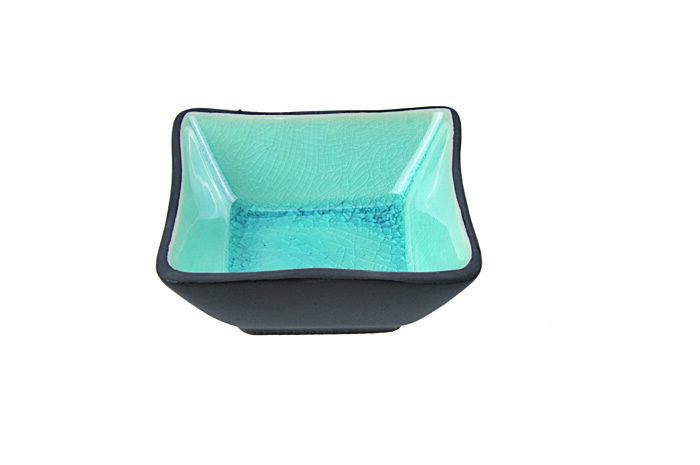 Bol Carré Noir / Turquoise - Verre Turquoise - 8,5 x 8,5 x 3 cm