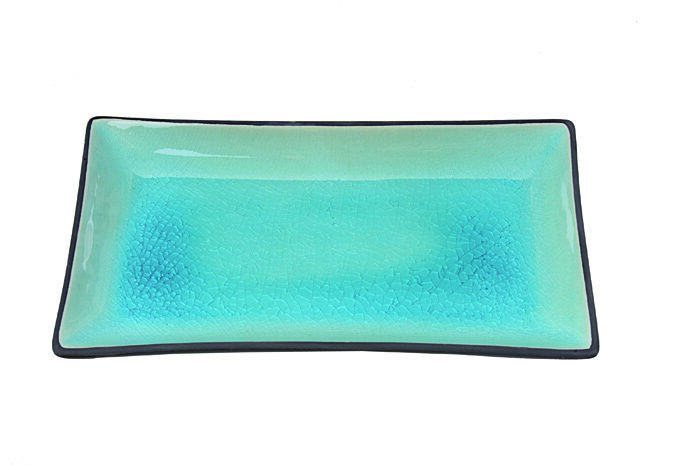 Assiette Rectangulaire Noir / Turquoise - Verre Turquoise - 21.5x12.7 cm