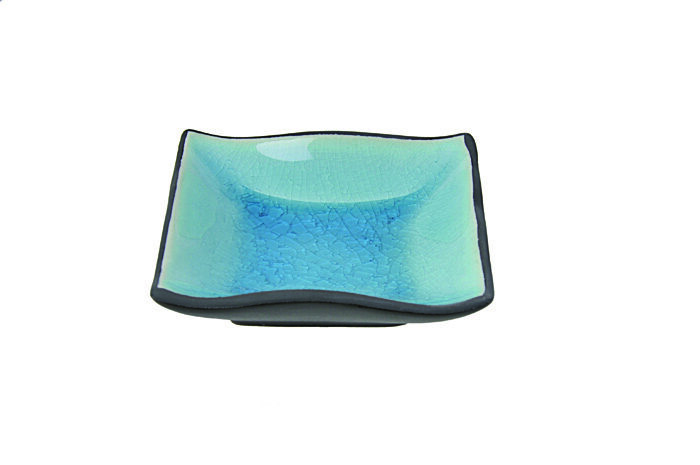 Assiette Carrée Noir / Turquoise - Verre Turquoise - 9 x 9 cm
