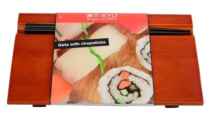 Geta à sushi en bois avec des baguettes - plats en bois - 24 x 15 x 3 cm