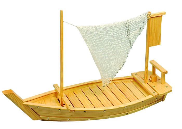 Bateau à sushi en bois - ustensiles en bois - 70 x 26,5 cm