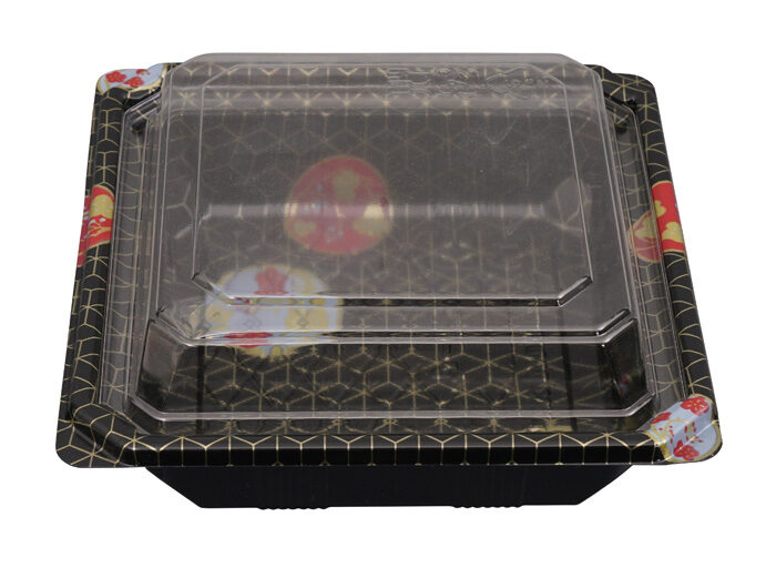 Contenant jetable en plastique noir (Couvercle) - 12,6 x 12,6 x 3,3 cm (emballé par 50)