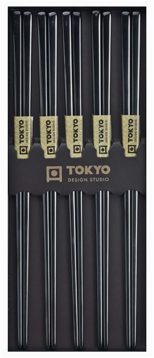 Tokyo Design Studio – Eetstokjes Giftbox – RVS -Zwart – 5 stuks