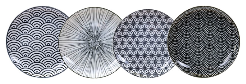 Ø 16 cm 2 cm Hauteur env Porcelaine Japonaise avec Motifs géométriques TOKYO design studio Nippon Black 6 Assiettes Noir-Blanc y Compris boîte Cadeau 