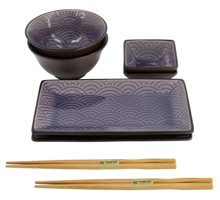 Tokyo Design Studio – Coffret cadeau bleu vitreux – Vagues – 8 pcs