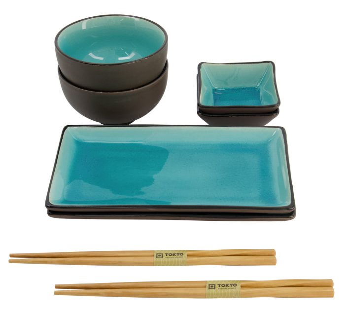 Set Sushi Noir / Turquoise - Verre Turquoise - Set de 8 pièces – Image 4