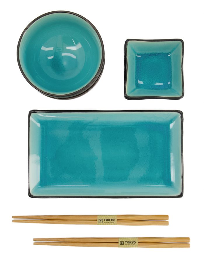 Set Sushi Noir / Turquoise - Verre Turquoise - Set de 8 pièces – Image 5