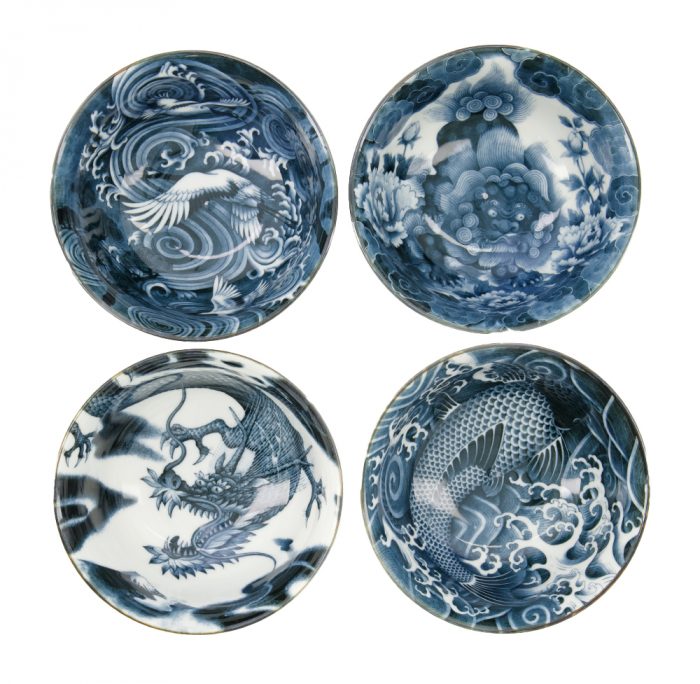 Tokyo Design Studio - Japonism - Rijstkommen set - Zwart - Set van 4 Stuks - 12.7x6.8cm