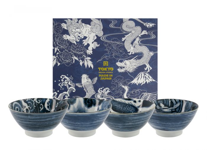 Tokyo Design Studio - Japonism - Bols à ramen - Lot de 4 - 1000ml - Noir - 17.8x8.8cm