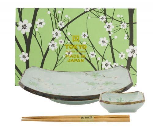 Green Cosmos Sushi GiftSet 3pcs 22x14.5x2.3cm + 8.8x6.5x2.8cm Incl. Chopst