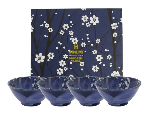 Tokyo Design Studio - Blue Sakura - Rijstkommen Set - 4 Stuks - 13x6cm - 350ml