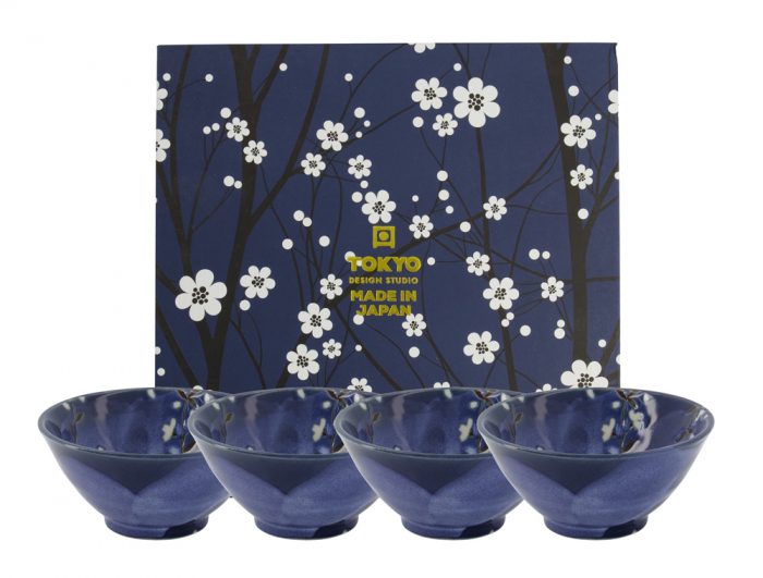 Tokyo Design Studio - Blue Sakura - Rijstkommen Set - 4 Stuks - 13x6cm - 350ml