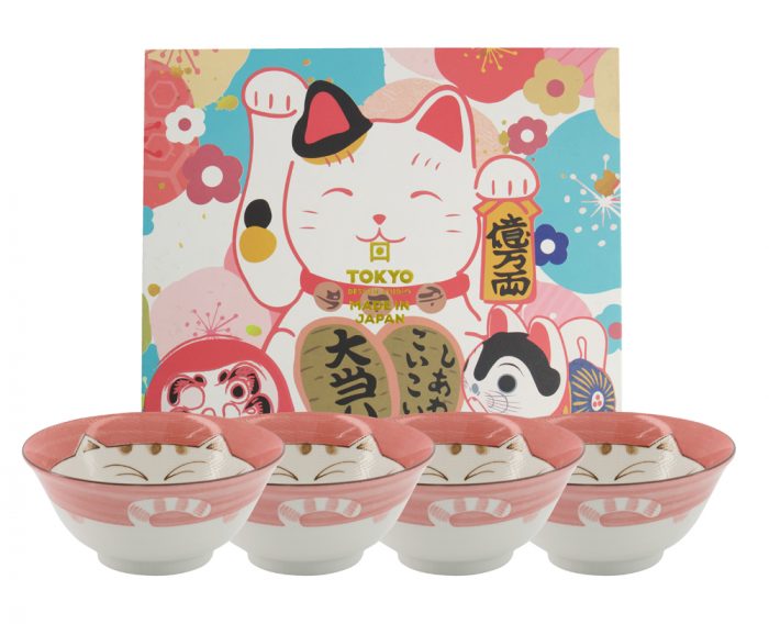 Tokyo Design Studio - Bols Mixtes - Kawaii - Coffret Cadeau - Luckycat Rose - 4pcs 15x7cm