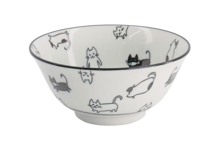 Tokyo Design Studio – Mixed Bowls – Tayo Kom – Chirashi Cat Black – 14.8×6.8cm 550ml