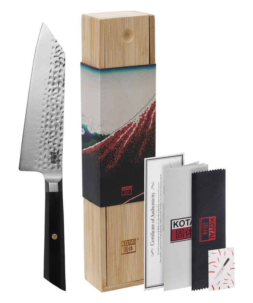Couteau Kotai - Couteau martelé Bunka Santoku avec boîte en bambou - 17 cm  ⋆ The Oriental Shop