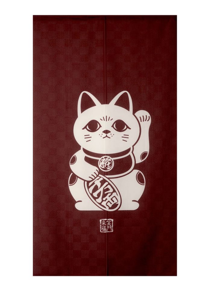 Noren Maneki Neko Chat BlancRouge 85x150cm