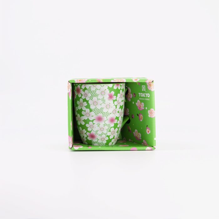 Tokyo Design Studio Tasse à fleurs Kawaii avec boîte-cadeau Vert 8,5 x 10,2 cm 300 ml