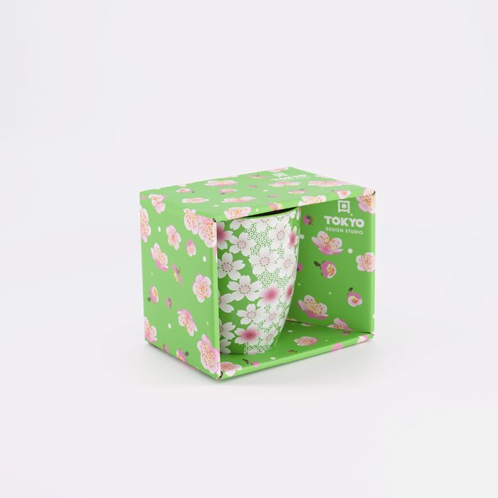 Tokyo Design Studio Tasse à fleurs Kawaii avec boîte-cadeau Vert 8,5 x 10,2 cm 300 ml – Image 3