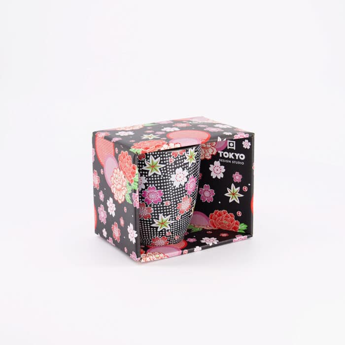 Tokyo Design Studio Tasse à fleurs Kawaii avec boîte-cadeau Noir 8,5 x 10,2 cm 300 ml – Image 3