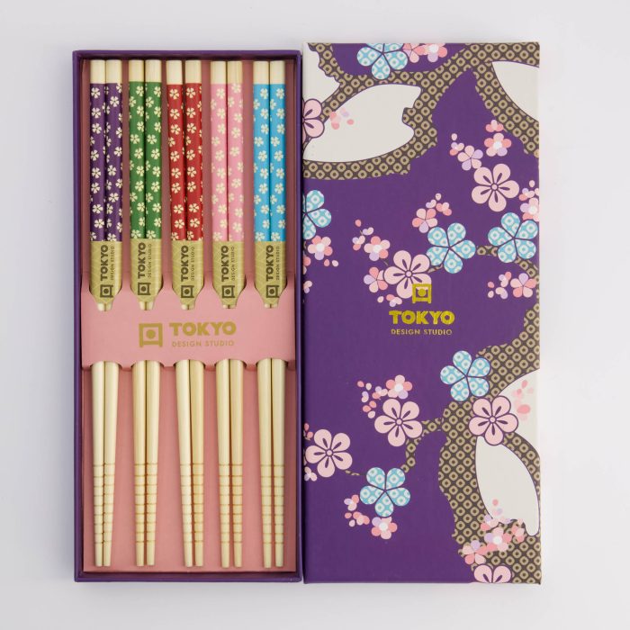 Coffret Cadeau Baguettes Tokyo Design Studio Sakura Bleu Foncé