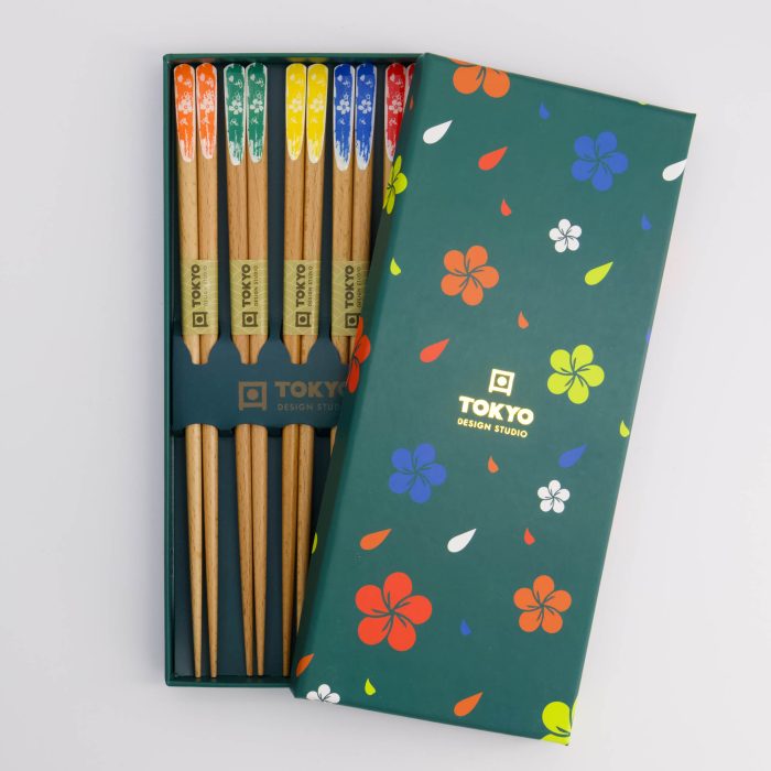 Tokyo Design Studio Coffret Cadeau Baguettes Bois Fleur Turquoise – Image 2