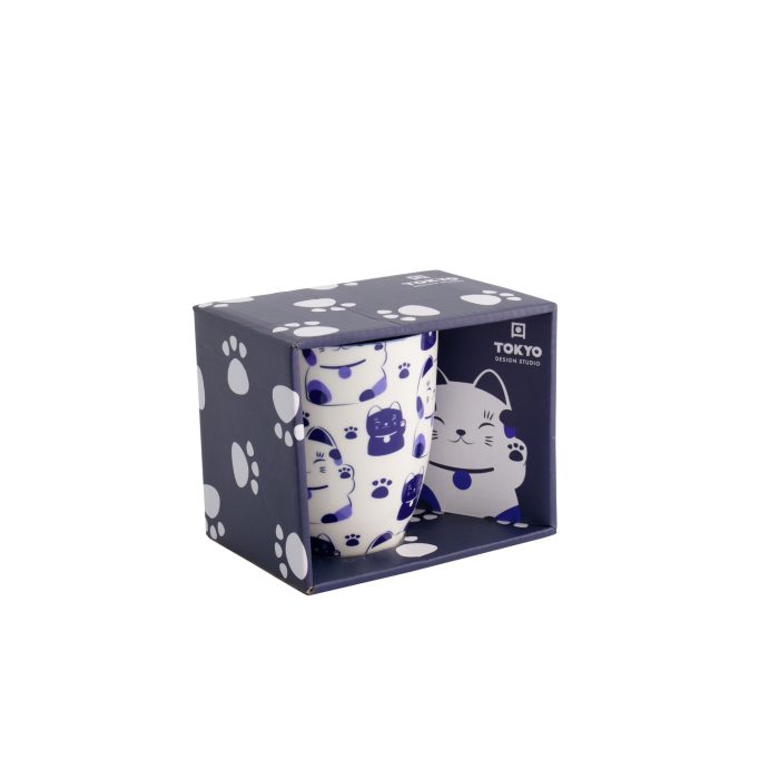 Tokyo Design Studio - Kawaii - Mug Maneko avec coffret cadeau - Bleu - 8,5x10,2cm 380ml