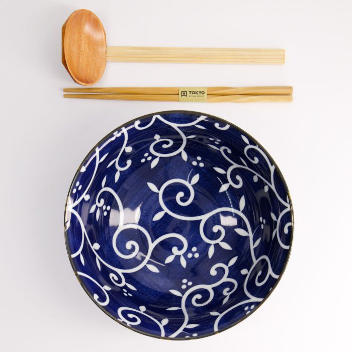 Tokyo Design Studio - Tokyo Bleu - Motif Karakusa - Bol de Ramen - Coffret Cadeau - 3 pièces - 1300 ml – Image 4