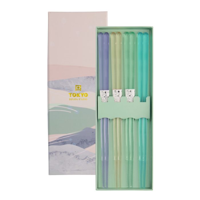 Tokyo Design Studio - Baguettes - Coffret Cadeau - 4 Paires - Acrylique Bleu