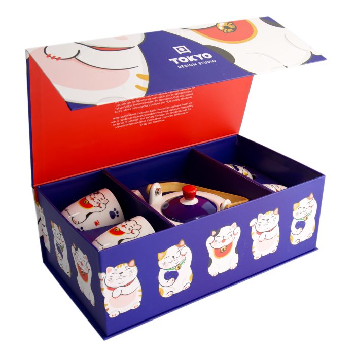 Tokyo Design Studio - Kawaii - Chat Chanceux - Ensemble de Thé - 1 Théière - 4 Tasses – Image 2