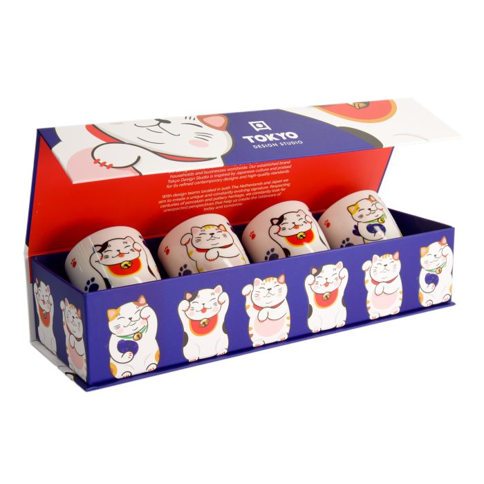 Tokyo Design Studio - Kawaii - Chat Chanceux - Ensemble de Tasses - 4 Pièces - 170 ml – Image 2