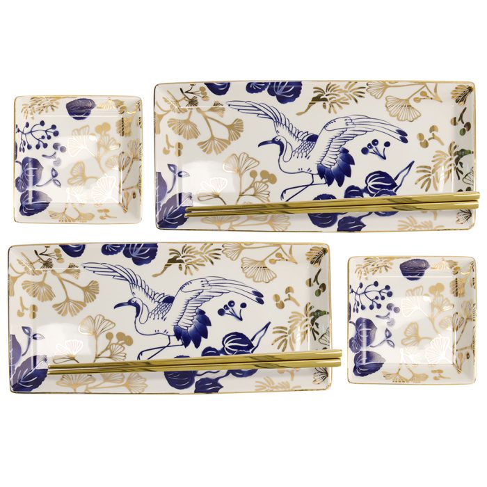 Tokyo Design Studio - Flora Japonica Gold - Ensemble de Plats à Sushi - Avec Boîte-Cadeau et Baguettes - 4 Pièces – Image 2
