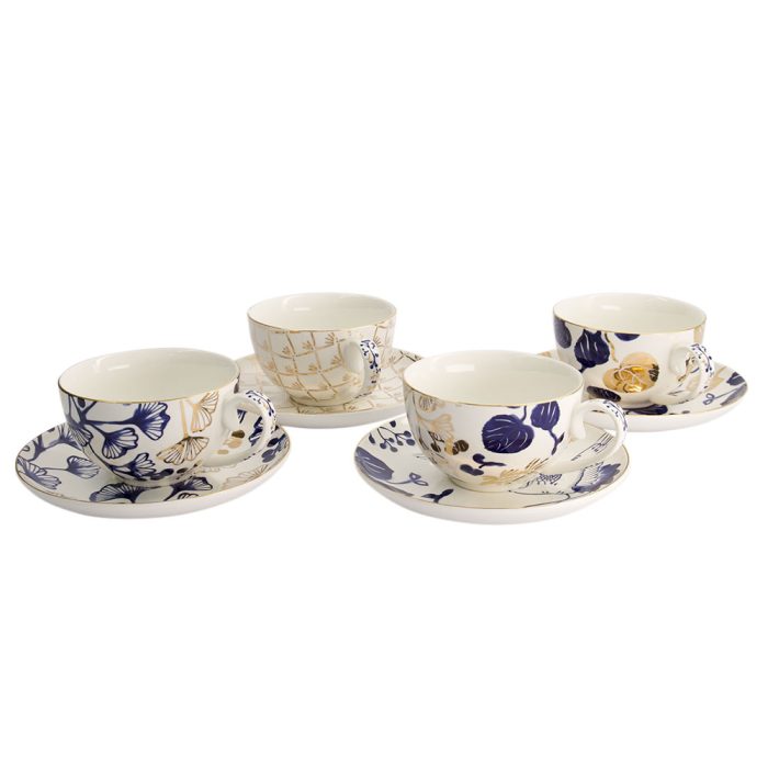 Tokyo Design Studio - Flora Japonica Gold - Ensemble de tasses et soucoupes - 4 designs différents - 250 ml – Image 3