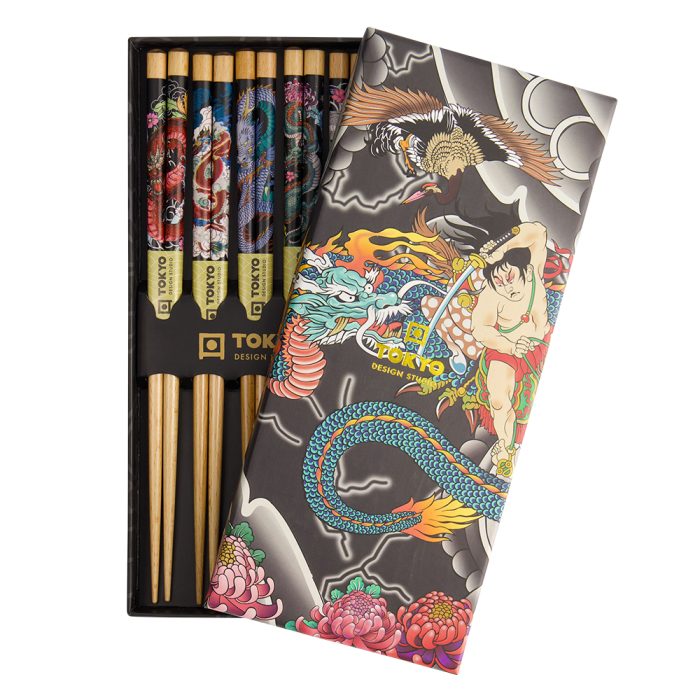 Tokyo Design Studio - Baguettes Yakuza - Ensemble-cadeau Dragon Bleu