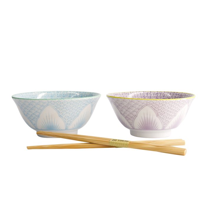 Tokyo Design Studio - Lily Flower - Ensemble de Bols - Inclus Baguettes - Violet/Bleu Clair - 14.4x6.8cm - 550ml – Image 2