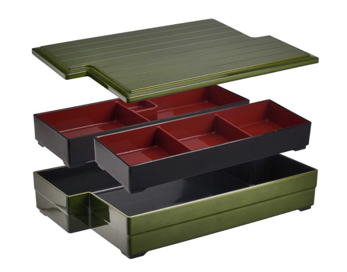 Boîte Bento Vert Noir/Rouge - Laque - 37,2x22,5x6,5 cm – Image 4