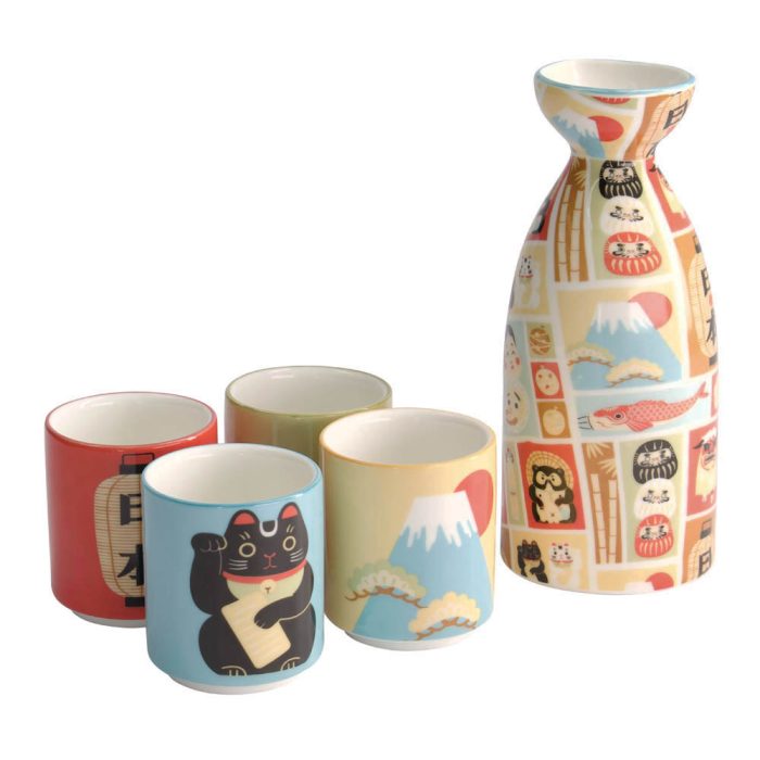Tokyo Design Studio – Kawaii – Japon - Set de Sake – 4 Tasses – 1 Bouteille de Sake – 120/50ML – Image 2