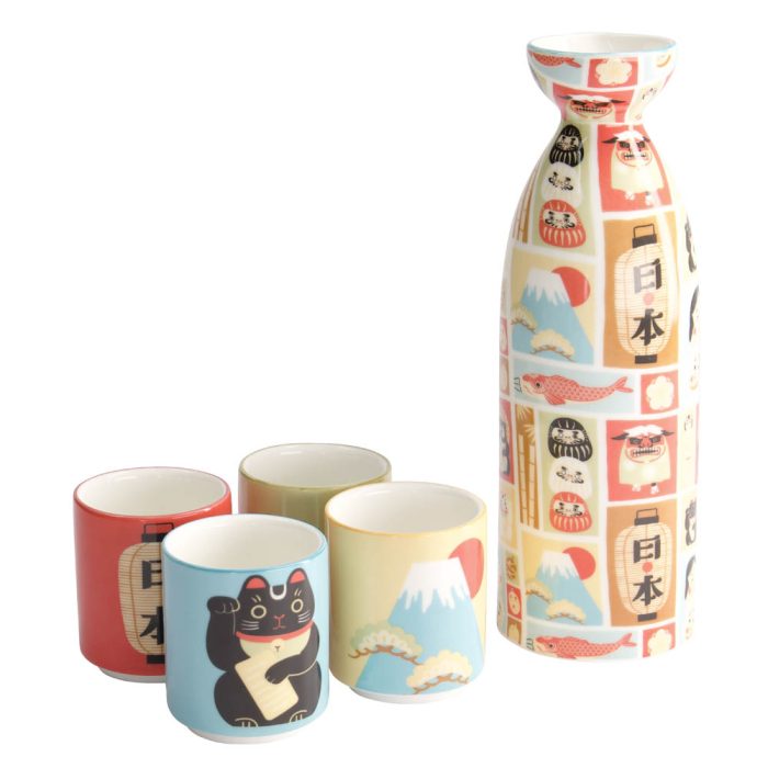 Tokyo Design Studio – Kawaii – Japon - Set de Sake – 4 Tasses – 1 Bouteille de Sake – 220/50ML – Image 2