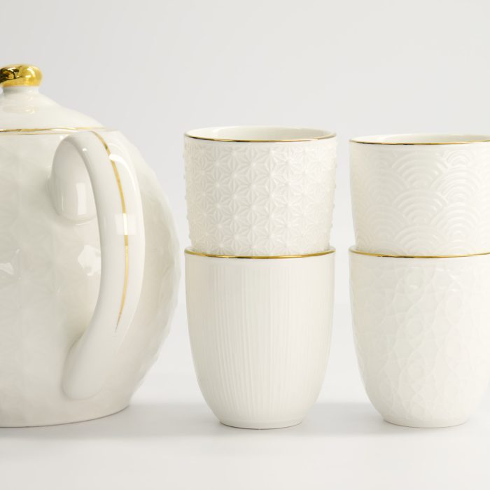 Tokyo Design Studio - Nippon White - Bord Doré - Ensemble à Thé - 1300ml - avec 4 Tasses 170ml – Image 5