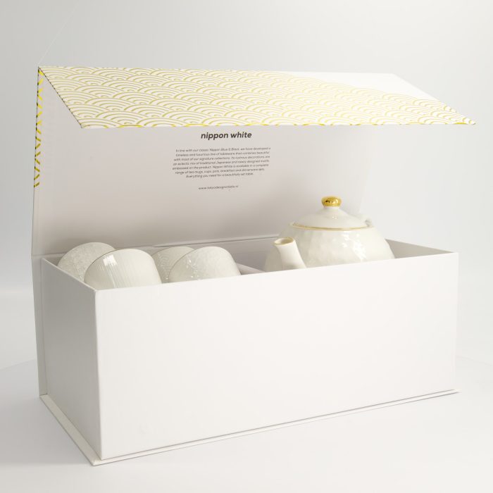 Tokyo Design Studio - Nippon White - Bord Doré - Ensemble à Thé - 1300ml - avec 4 Tasses 170ml – Image 6